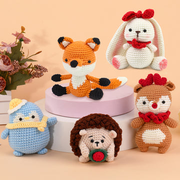 Kgxulr Unique Zoo Crochet Set-Rabbit, Penguin, Fox, Deer, Hedgehog