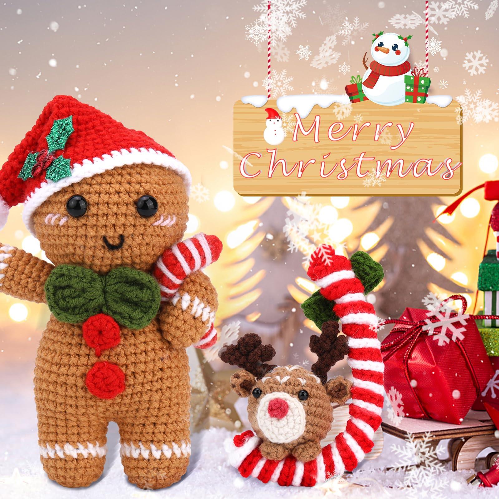 Geborn Christmas Crochet Kit for Adults and Kids with Crochet Yarn,Beginner  DIY Knitting Kit with Step-by-Step Video Tutorials (Gingerbread Man and