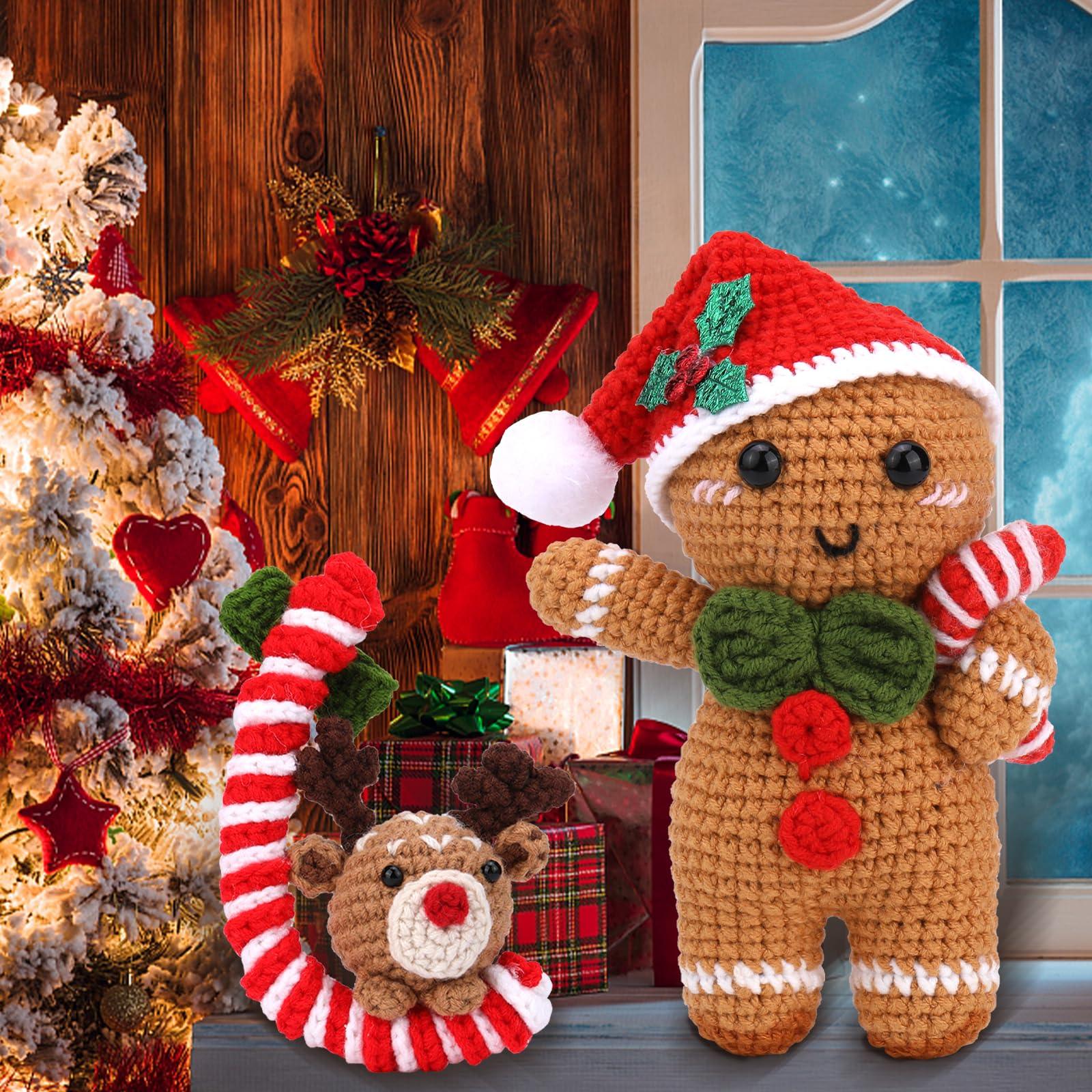 Qiuxunies Crochet Kit for Beginners, Christmas Gingerbread Man Crochet Set  DIY Gift for Starters Adult Kids Instruction and Video Tutorials (40%+