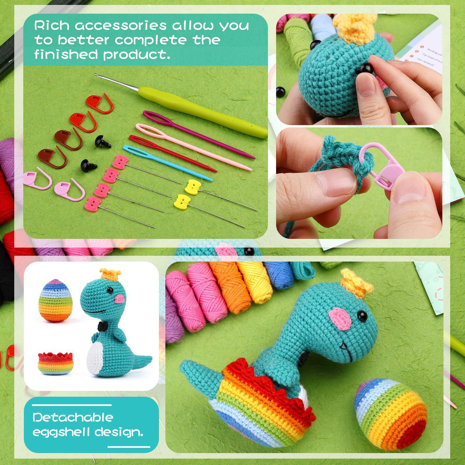 Beginners Crochet Kit With Easy Yarn - Colorful Dinosaur Dolls With  Step-by-step Video Tutorials,crochet