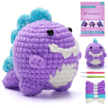 Yellow Green Purple Dinosaur Crochet Kit for Beginners